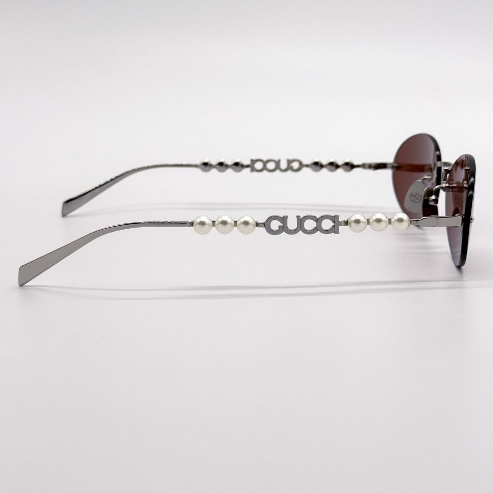 NEW GUCCI SUNGLASSES SILVER WOMEN OVAL EYEWEAR GUCCI GG1922S 002 - Picture 7 of 14